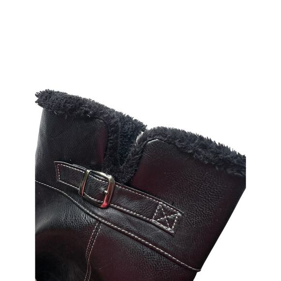 totes Size 9 Black Ashton Faux Fur Pull on Buckled Knee High Boots Fall Winter - Picture 4 of 12